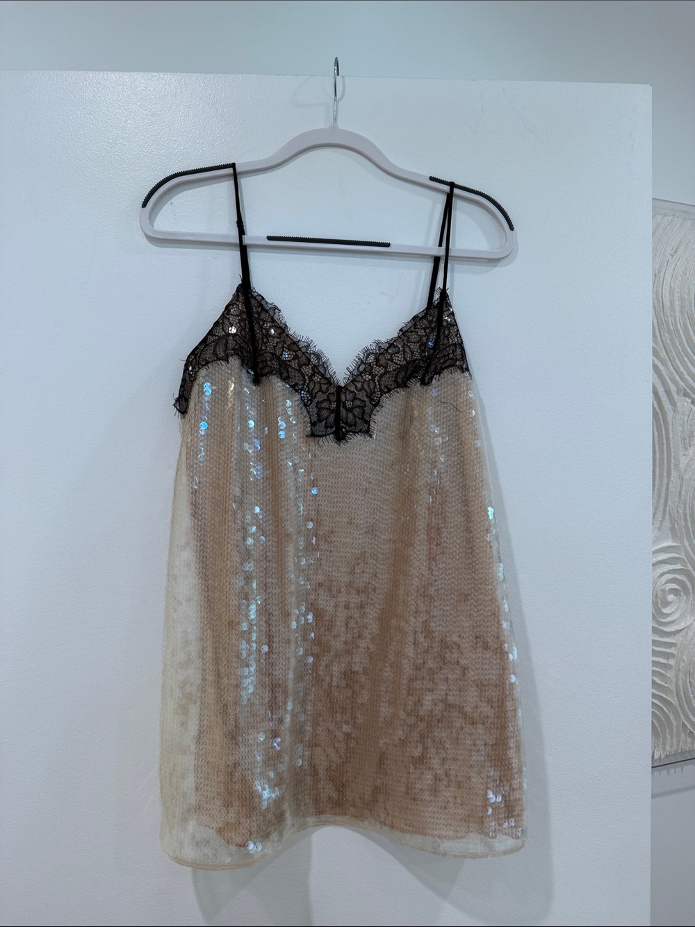 Retrofete Olive Sequin Lace-Trim Slip Dress - Nude